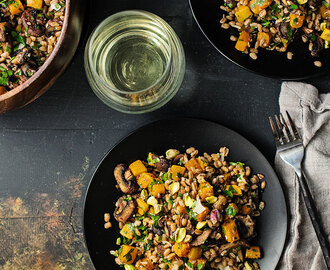 Meatless Monday: Warm Farro Salad with Roasted Mushrooms and Butternut Squash