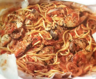 Spaghetti al cartoccio con palombo