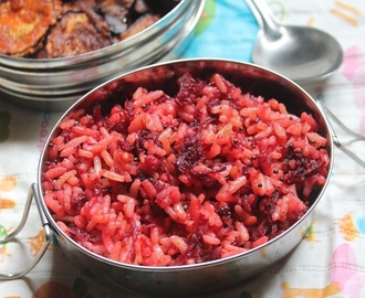 Beetroot Rice Recipe - Beet Rice with Brinjal Fry - Kids Lunch Box Ideas 2