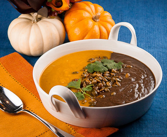 Halloween Orange & Black Soup with Dukkah Pumpkin Seeds (Gluten-Free)