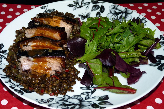 November 2001 - Launch Issue - Crispy Pork Belly with Spiced Lentils