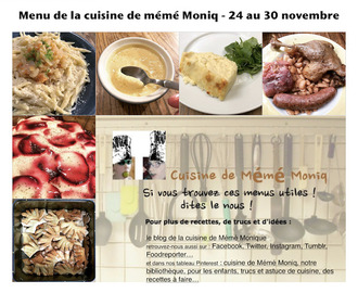 menus du 24 au 30 novembre dans la cuisine de mémé Moniq