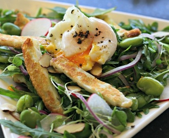 Broad Bean & Smashed Egg Breakfast with Haloumi