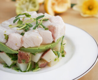 Ceviche with potato and pea shoot salad #SundaySupper