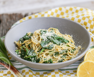 Ramp and Anchovy Carbonara Pasta {Gluten-Free}