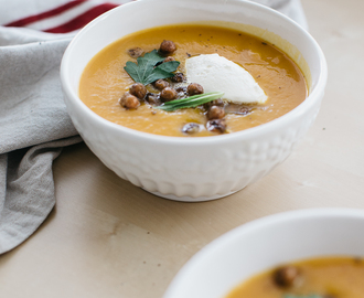 Pumpkin Soup + Crispy Za’atar Chickpeas and Labneh