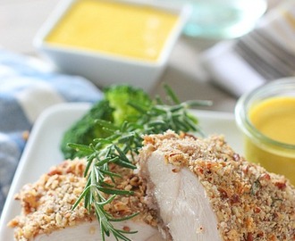 Pecan and Rosemary Crusted Chicken with Honey Mustard Dipping Sauce