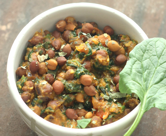 Kala Channa And Palak Subji. Brown Chickpeas And Spinach Curry