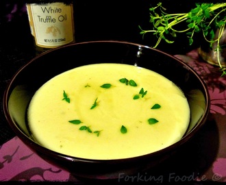 Cream of Celeriac Soup with Fresh Thyme and Truffle Oil (includes Thermomix method)