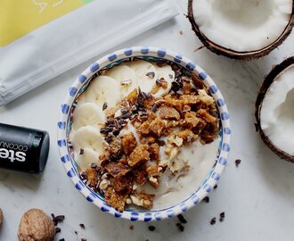 Vegan Coconut Ice Cream Bowls with Coconut and Chocolate Chip Bar.