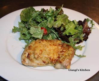 Pecorino Crusted Chicken With Arugula and Mixed Baby Green Salad