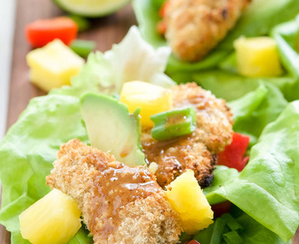 Cashew Coconut Crusted Chicken Lettuce Wraps with Ancho Honey Mustard Sauce