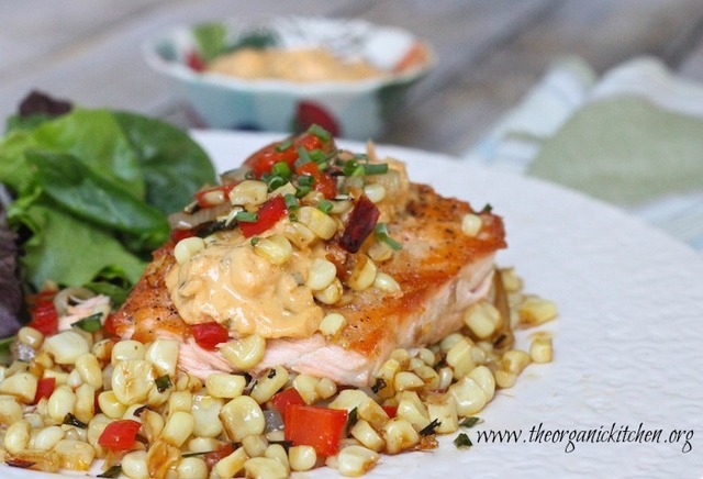 Salmon with Corn Hash and Chipotle Lime Mayo!