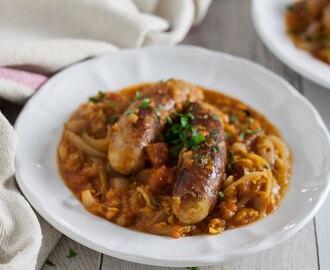 Sausage and red lentil casserole