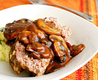 Bacon & Blue Cheese Meatloaf with Mushroom Gravy