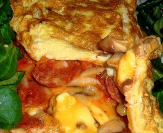 omelette au chorizo et aux lentins de chêne (shiitaké)