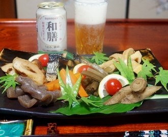 和食の生ビール「和膳」でいただく【日本の味・８品目の煮物炊き合わせ。】