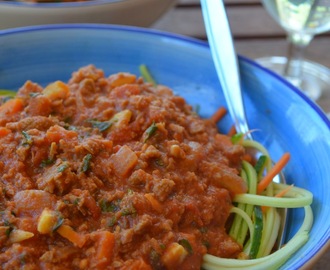 Vegan Nutmeat Bolognese with Zucchini and Carrot Spaghetti (low carb)