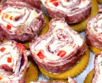 Salami Pinwheel Spirals Roll-Ups Appetizers on a Ritz