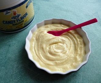 crème dessert au soja saveur "pâte d'amande" à 50 kcal (diététique, allégée, sans sucre ni beurre ni oeuf, très riche en fibres)