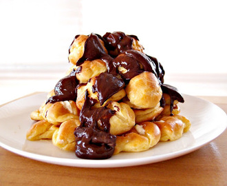 Profiteroles with Salted Caramel Cream and Chocolate Sauce