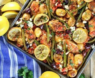 GREEK CHICKEN SHEET PAN DINNER WITH GREEN BEANS AND FETA