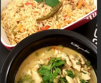 Thai green chicken curry and Spanish rice
