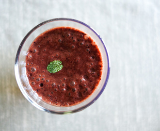 blueberry-chocolate smoothie with mint and celery