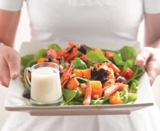 Roasted vegetable salad with walnuts and orange dressing