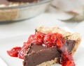 Chilled Dark Chocolate Pie with Toasted Almond Crust and Strawberry Vanilla Compote