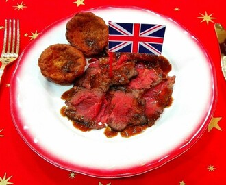 Roast beef de entrecot, con pastelitos de Yorkshire y salsa gravy, Reino Unido. [Cena de Navidad Worldwide]