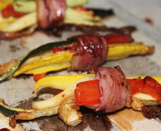 Duck Bacon Wrapped Veggies with Sweet Balsamic Drizzle Recipe