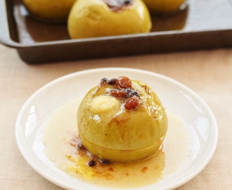 Baked Apples with Mincemeat, Maple Syrup and Brandy Butter