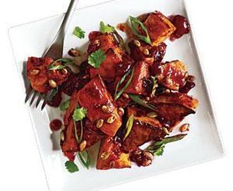 Roasted Sweet Potato Salad with Cranberry-Chipotle Dressing