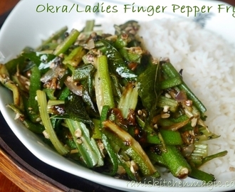 Okra/Ladies Finger Pepper Fry Kerala (Indian) Style/Vendakka kurumullaku mezhukuperutti/ Bhindhi kaali Mirchi Stir Fry /Vendakkai karumilaku(Karuppumillaku) Poriyal