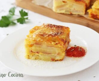 Pastel de patata, beicon y queso, receta fácil