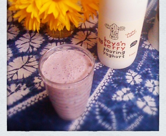 Breakfast smoothie with berry yogurt, banana and Weet-Bix