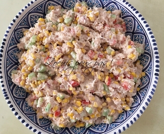 Salade riz thon mayonnaise et crudités sans oeufs