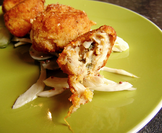 Up-Cycled Food  : Green Curry Barramundi Croquettes with Fennel ‘Slaw