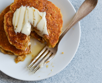 Vegan Cornmeal Pancakes with Lemon-Maple Tahini Drizzle