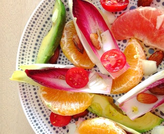 Detox lente salade met witlof roodlof grapefruit en amandelen