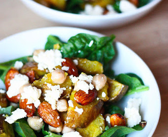 Resisting the inner fat kid: Roasted Kumara and Almond Salad with Feta and Chickpeas