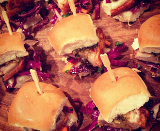 Crispy Pork Belly Sliders with Red Cabbage and Cashew Salad