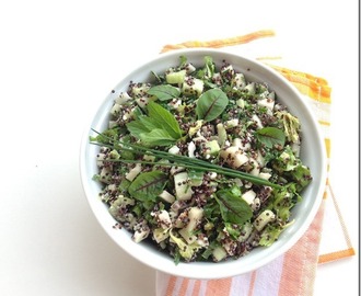 Komkommer en koolrabi salade met zarte quinoa.