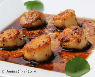 Seared Scallops in Herbs Brown Butter with Balsamic Vinegar and Mushroom Soy Sauce Reduction