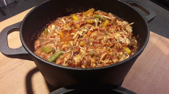 Pulled chicken med grönsaker och ris