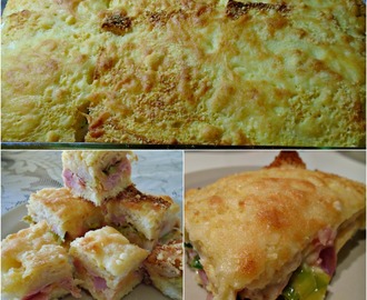 PASTEL FRANCÉS (pan, quesos,  puerros, panceta, jamón y huevos)
