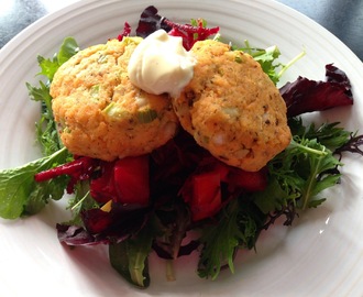 Salmon Cakes with Beetroot Salad and Homemade Mayonnaise
