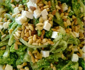 Fennikel salat med let dampet broccoli , pesto , feta og ristet
pinjekerner .
