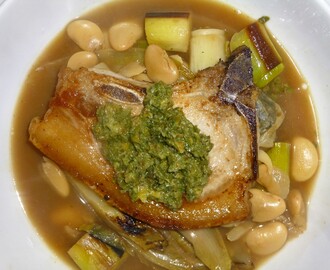 Pork Chops on a Butter Bean, Leek and Endive Stew with Salsa Verde Recipe